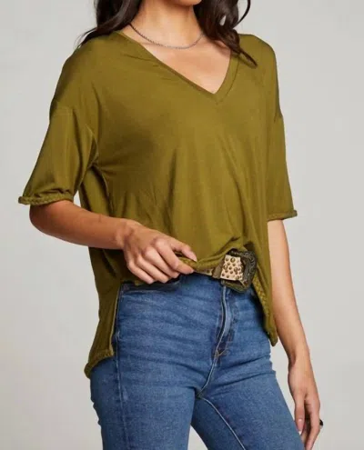Chaser Braid Trim Jersey Tee In Moss In Green