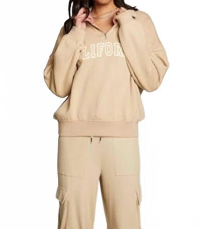 Chaser California Varsity Pullover In Tan In Animal Print