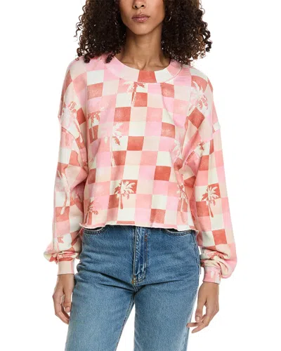 Chaser Checkered Palms Print Pullover In Pink