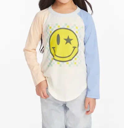 Chaser Kids' Checkered Smiley Tees In Cream Check In White