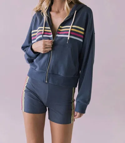 Chaser Contrast Stripes Zip Up Hoodie In Future Grey