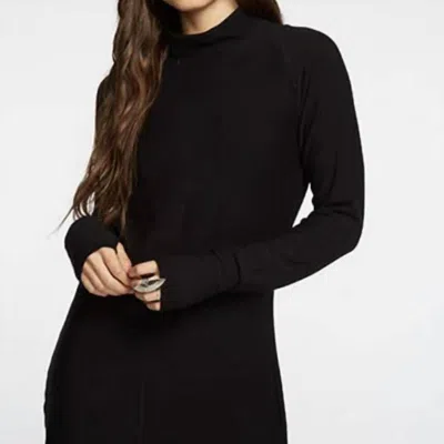 Chaser Cozy Knit L/s/ Raglan Turtleneck Shirttail Mini Dress In Black