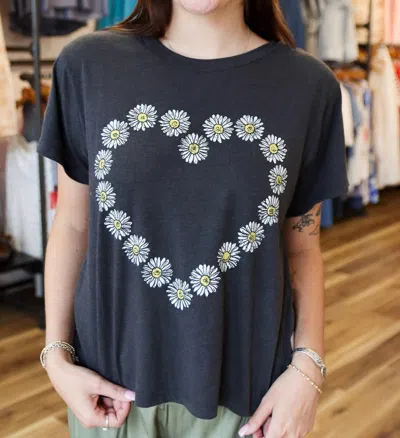 Chaser Daisy Heart Tee In Black