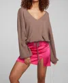 CHASER DIAMOND LONG SLEEVE TOP IN DEEP TAUPE