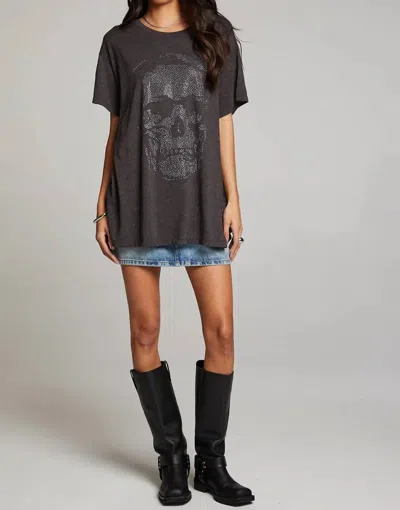 Chaser Diamond Skull Graphic Short Sleeve Top In Vintage Black