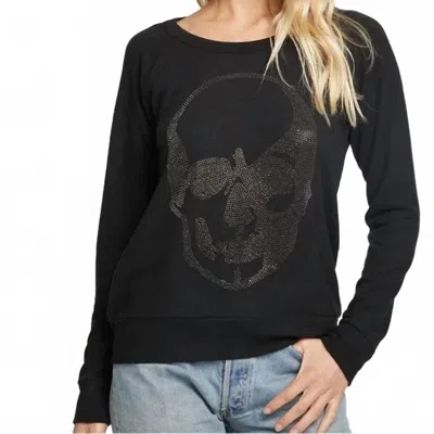 Chaser Diamond Skull Pullover Long Sleeve Tee In True Black