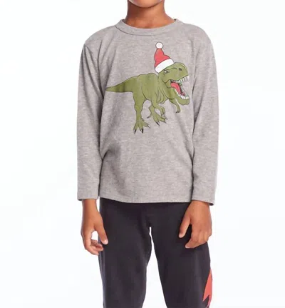 Chaser Kids' Dinosaur Santa Long Sleeve Shirt In Streaky Grey In Gray
