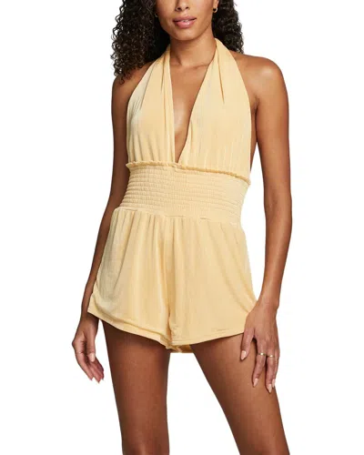 Chaser Electric Slinky Rib Halter Romper In Yellow