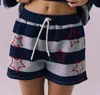 Chaser Embroidered Stars Shorts In Navy Stripe In Blue