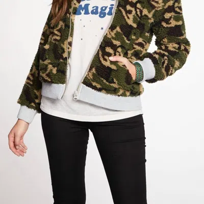 Chaser Faux Fur Bomber Jacket In Camo In Multi