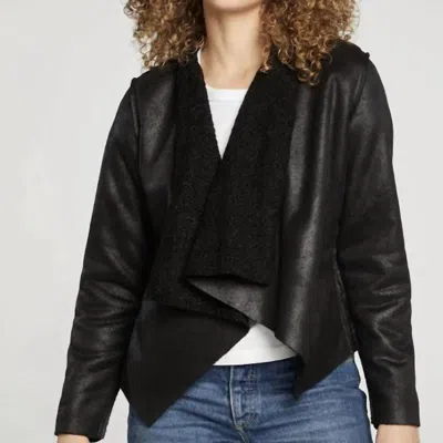 Chaser Faux Suede Shearling Reversible Ls Waterfall Neck Jacket In True Black