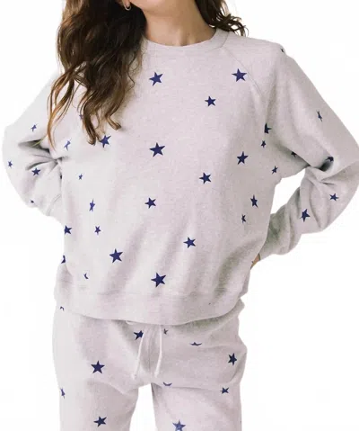 Chaser Festive Stars Pullover Long Sleeve Top In Light Heather Grey In Multi