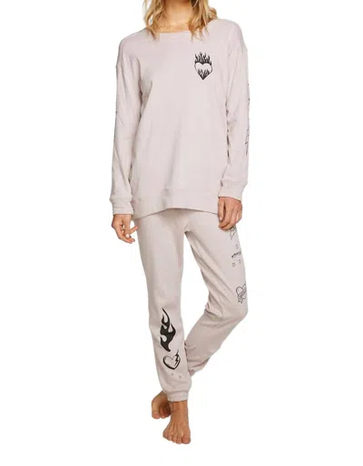 Chaser Flaming Heart Pullover In Macaron In Neutral