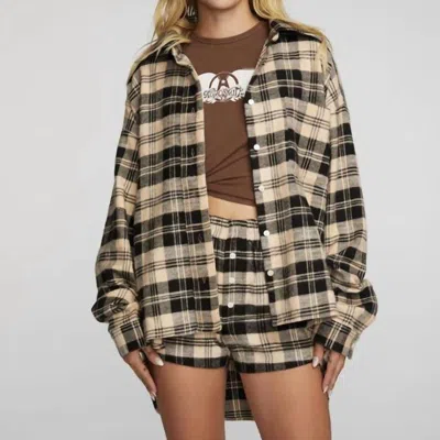 Chaser Flannel Long Sleeve Button Down Shirt In Beige