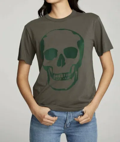 Chaser Flocked Skull Tee In Safari In Green