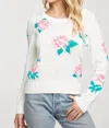 Chaser Floral Cotton Blend Long Sleeve Crew Neck Sweater In Rice In White