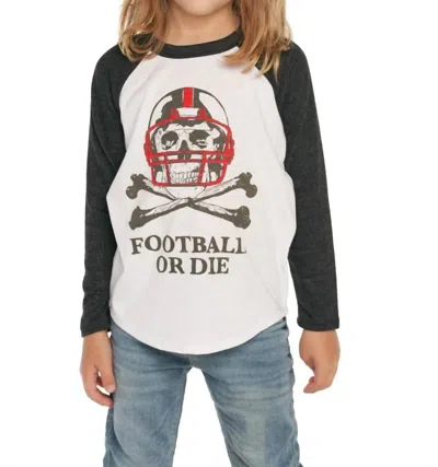 Chaser Kids' Football Or Die Raglan Tee In White / Black