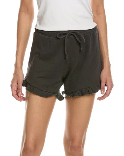 Chaser French Terry Raw Edge Ruffle Linen-blend Short In Black