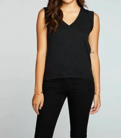 Chaser Gauze Jersey Rolled Armhole V-neck Muscle Tee In Union Black