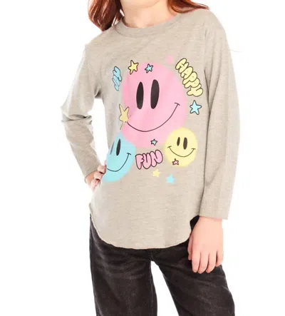 Chaser Kids' Girl's Colorful Smileys Long Sleeve Shirt In Heather Grey