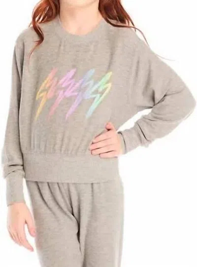 Chaser Kids' Girl's Rainbow Bolts Pullover Top In Grey