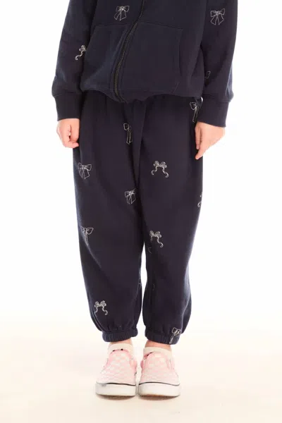 Chaser Kids' Girl's Tossed Glitter Bows Pants In Navy In Blue