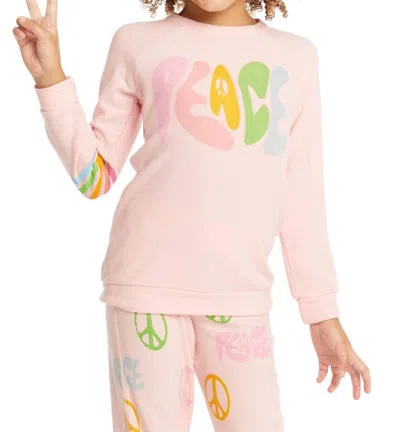 Chaser Kids' Girls Peace Raglan Pullover In Almond Blossom Pink