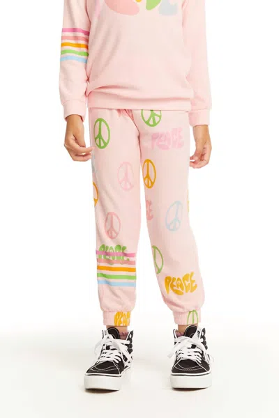 Chaser Kids' Girls Peace Sweat Pant In Pink In Multi