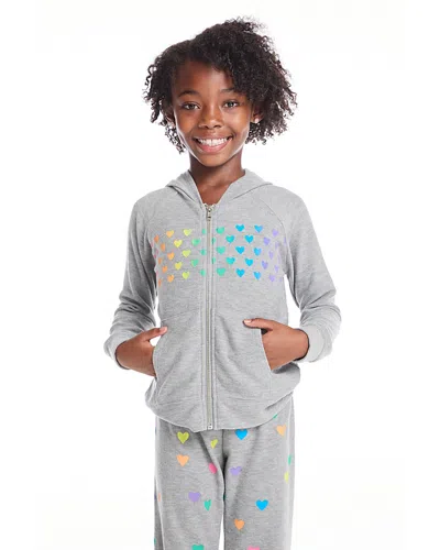 Chaser Girls' Rainbow Hearts Zip Up Hoodie - Little Kid In Heather Gray