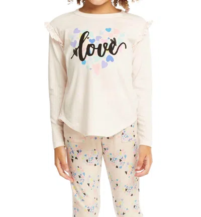 Chaser Kids' Girls Ruffled Love Long Sleeve Tee In Marshmallow Pink In White
