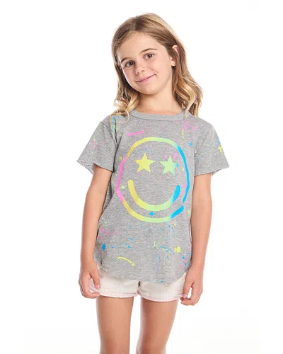 Chaser Girls' Smiley Graphic Tee - Little Kid In Streaky Grey