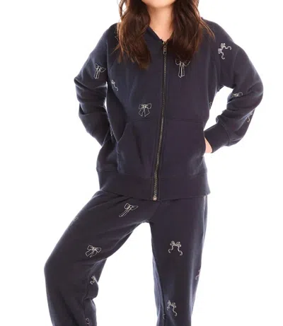 Chaser Kids' Glitter Bows Zip Up Hoodie In Blue In Brown