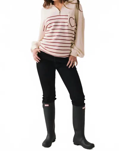Chaser Heart Half Zip Sweatshirt In Starry White In Pink