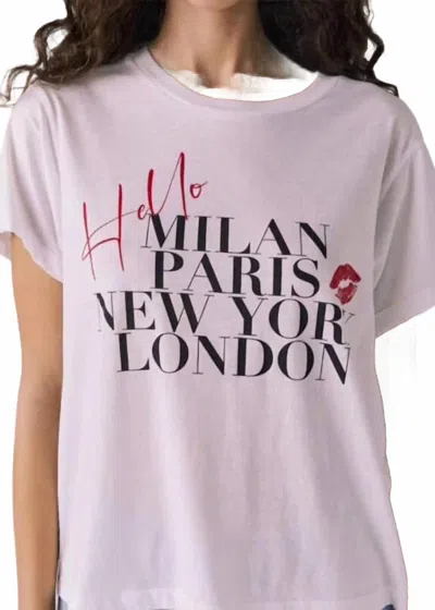 Chaser Hello Destinations Short Sleeve Tee In White In Pink