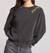 Chaser Howdy Chainstitch Long Sleeve Top In Black In Gray