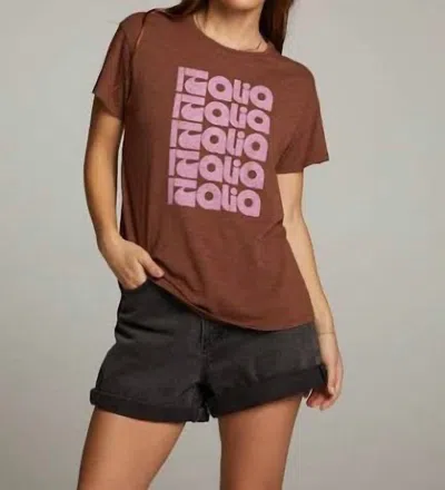 Chaser Italia Graphic Short Sleeve Top In Coffee