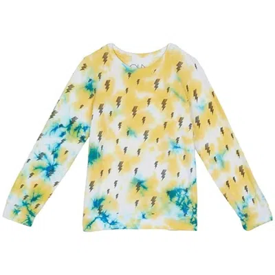 Chaser Kids  Recycled Bliss Top White Graphic Print Knit Long Sleeve Red504 In Yellow