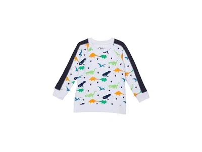 Chaser Kids' Boys  Dino Sweater White Graphic Print Stretch Crewneck Pullover Gbo166 In Blue