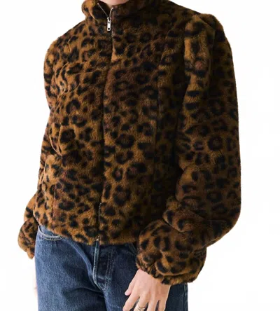 Chaser Leopard Puff Sleeve Jacket In Brown In Multi