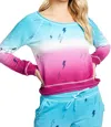 Chaser Linen French Terry Long Sleeve Raglan Pullover In Tie Dye Bolt In Blue