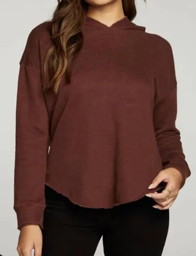 Chaser Linen French Terry Long Sleeve Shirttail Pullover Hoodie In Truffle In Brown
