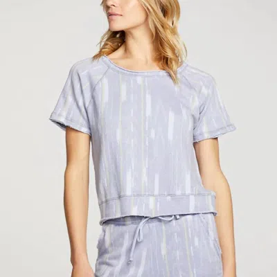 Chaser Linen French Terry Short Sleeve Raglan Top In Blue