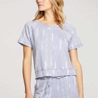 Chaser Linen French Terry Short Sleeve Raglan Top In Purple
