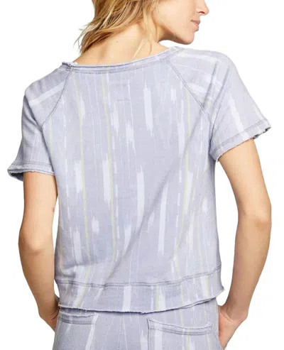 Chaser Linen French Terry Short Sleeves Raglan Top In Ikat Print In Purple