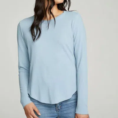 Chaser Long Sleeve Crew Neck Shirttail Tee In Ocean View In Blue