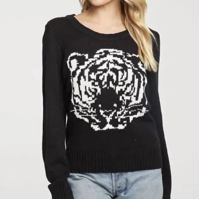 Chaser Long Sleeve Crew Neck Sweater Tiger In Black