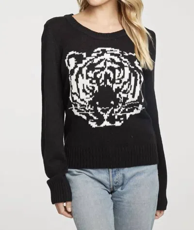 Chaser Long Sleeve Crew Neck Sweater Tiger In Black