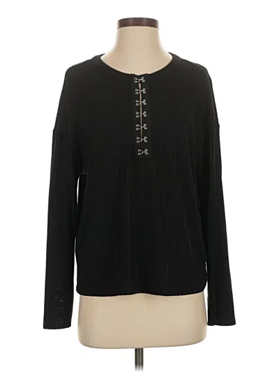 Pre-owned Chaser Long Sleeve Henley Shirt In Black
