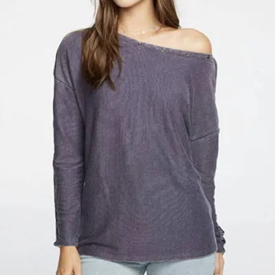 Chaser Long Sleeve Rib Snap Top In Deep In Blue