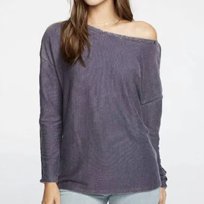 Chaser Long Sleeve Rib Snap Top In Deep In Grey